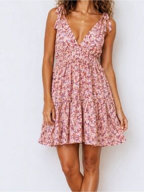 Lulus Floral Tie-Shoulder Orange Summer Dress Festival Boho Casual Vacation